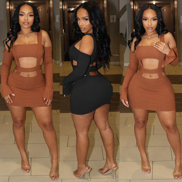 Fashion Sexy Crop Top Sleeveless Bodycon Mini Dress with Cutout Details