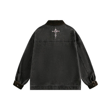 Dark Washed Graffiti Patchwork Loose Denim Jacket