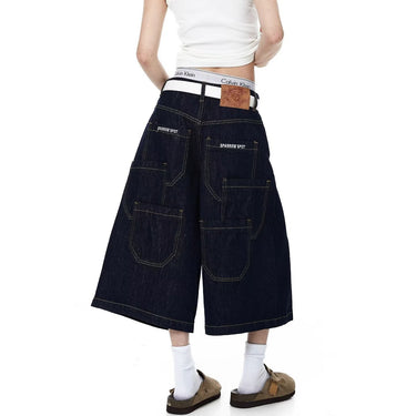 Deep Blue Wide-Leg Cropped Jeans for Women