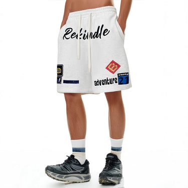 High Street Hip Hop Embroidered Letter Five-Quarter Pants Men Loose Street Style Wide Leg Sports Shorts