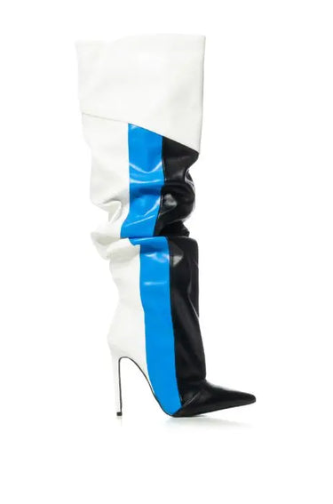 Patchwork Pointy Toe Boots Thin High Heels Boots Side Zipper Sexy Over Knee High Boots Autumn Party Dress Women Shoes New