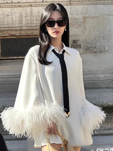 Women's Blouse Dress Feather Sleeve Lapel Button Pullover Solid Color Mini Dresses Spring
