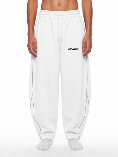 Olvaxe piping fleece barrel leg sweatpants in White - AI-generated male model simulation - Front