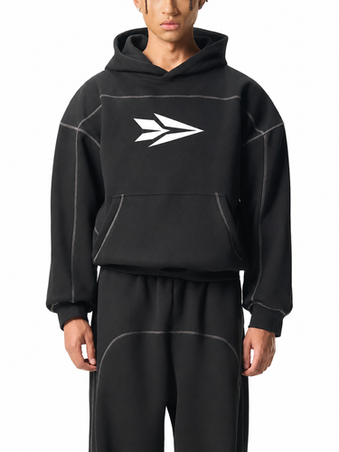 Olvaxe Contrast-Stitched Boxy Fleece Hoodie — front model mockup