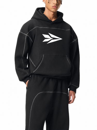 Olvaxe Contrast-Stitched Boxy Fleece Hoodie — model mockup pose 3