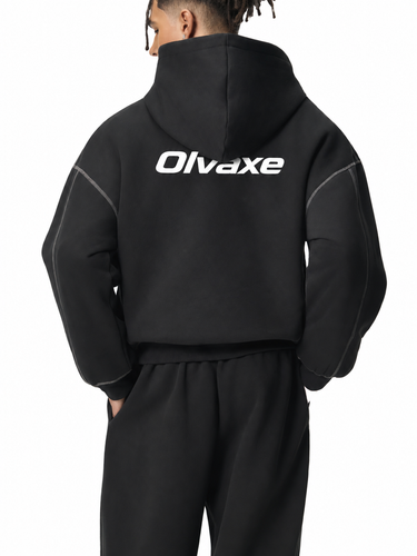 Olvaxe Contrast-Stitched Boxy Fleece Hoodie — model mockup pose 5