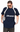 Olvaxe RT0008 Navy Blue, forward-leaning front pose; AI-styled simulation based on the official model photo, with generated missing head and simulated print, plus simulated garment recolor.