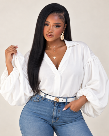 Polka Dot Half-Open Neck Loose Bubble Sleeve Long Sleeve Top
