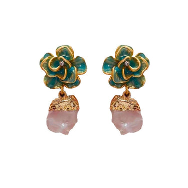 Medieval style high-end oil dripping rose gradient earrings literary retro versatile design earrings