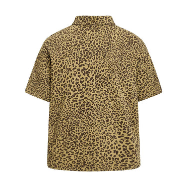 Leopard print badge embroidered short sleeved shirt
