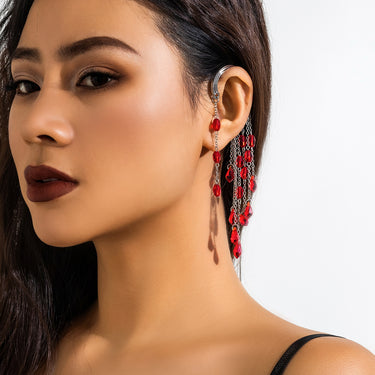 Gothic style blood stained crystal pendant with ear hooks, no ear holes, exaggerated blood drop earrings, ear clips for women