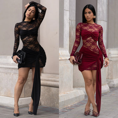 Tight lace see through patchwork dress