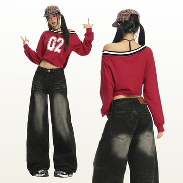 High Street  Washed Loose High-Waisted Wide-Leg Jeans for Women