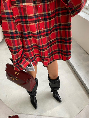 Versatile plaid shirt for women, European and American fashion trends, retro plaid top, loose jacket for women