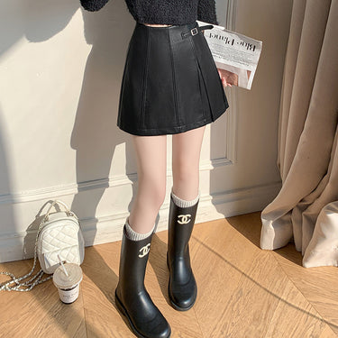 Leather Shorts for WomenA-Line Skirt PantsHigh-Waisted PU Leather Mini SkirtBootcut ShortsVersatile Fashion Bottoms