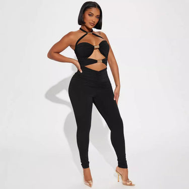 Hollow neck hanging pants jumpsuit