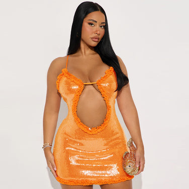 Hollow suspender sequin dress