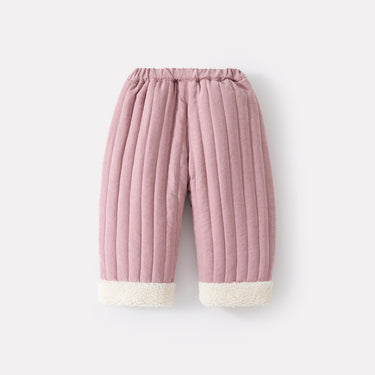 Quilted Fleece Pants with Plush Trim, Thickened Patchwork Design, Stylish and Versatile Winter Pants for Infants