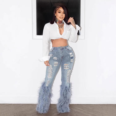 Fashion Casual Jeans with Beaded Long Tassels for Women