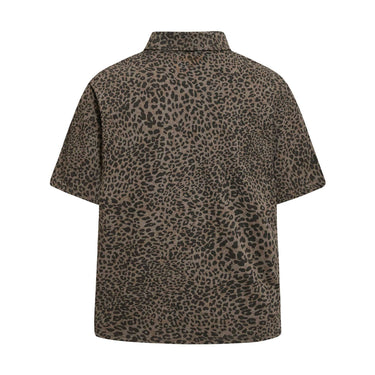 Leopard print badge embroidered short sleeved shirt