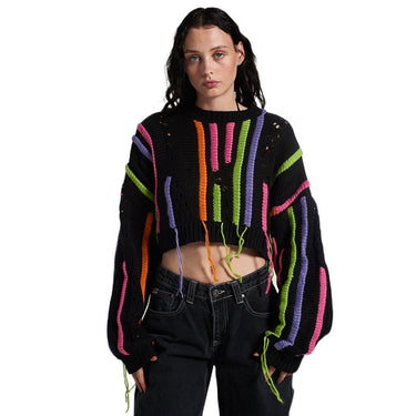 European and American Style Women's Spring New Ins Street Photo Fashion Knit Shirt Color Matching Tassels Versatile Casual Sweat