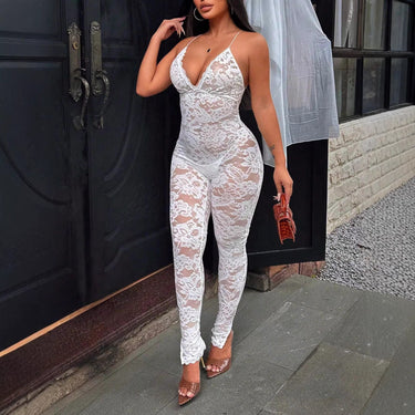 V-neck hanging neck tie jumpsuit