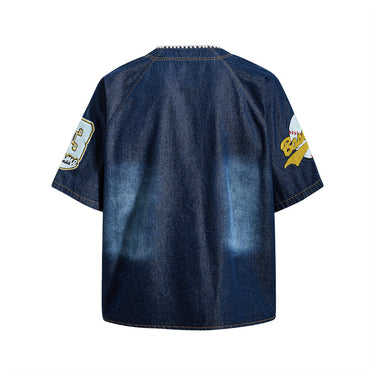 Towel Embroidered Letter Cowboy Short Sleeve