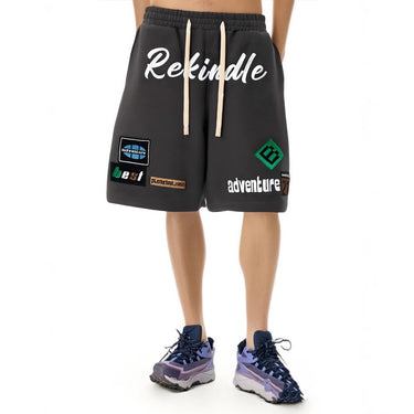 High Street Hip Hop Embroidered Letter Five-Quarter Pants Men Loose Street Style Wide Leg Sports Shorts