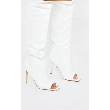 Fashion Pleated Designed Women Square Peep Toe Boots Side Zip Thin High Heel Over Knee High Boots Big Size 43