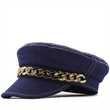 New Hat Female Sunscreen Korean Version Trendy Fashion Chain Flat Top Navy Hat Spot Summer Ladies Outdoor Sun Hat