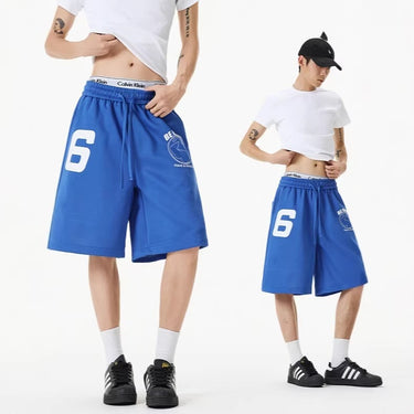 Street Style Blue Letter Print Shorts for Men and Women Sport Pants