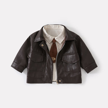 Leather Jacket, Casual Cuffed Pants 3-Piece Set