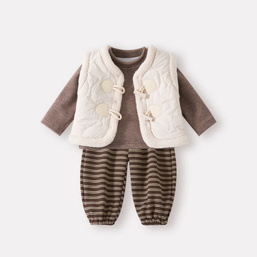 Thickened Bottoms Set for Toddlers, Cotton-Padded Warm Baby Outfit, Three-Piece Casual Clothing Set