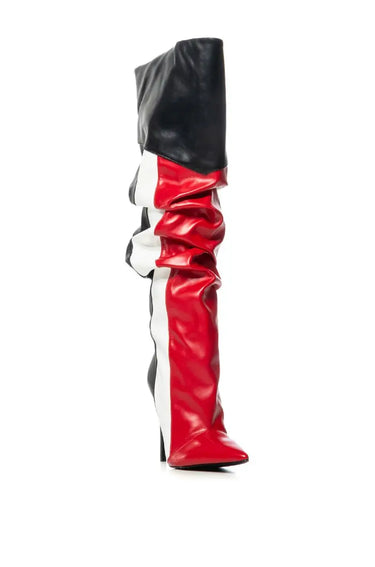 Patchwork Pointy Toe Boots Thin High Heels Boots Side Zipper Sexy Over Knee High Boots Autumn Party Dress Women Shoes New