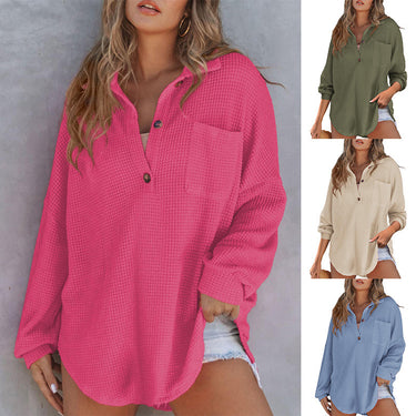 women's waffle knit top with cinched waist