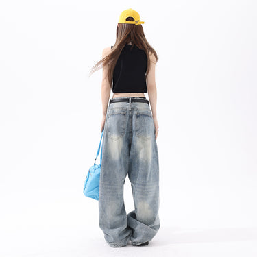 Retro High-Street Wide-Leg Jeans Women High-Waisted Loose Personality
