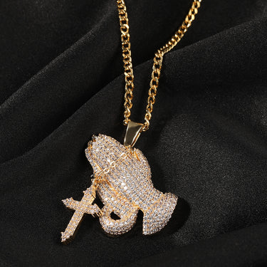 Full diamond hand cross pendant necklace European and American retro hip-hop rap popular accessory
