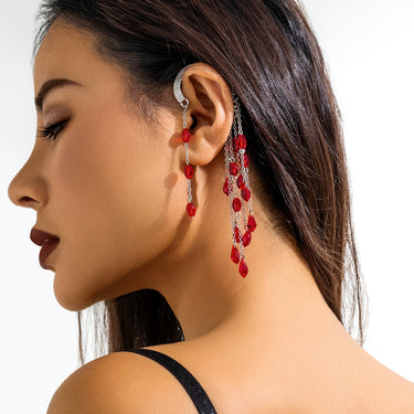 Gothic style blood stained crystal pendant with ear hooks, no ear holes, exaggerated blood drop earrings, ear clips for women