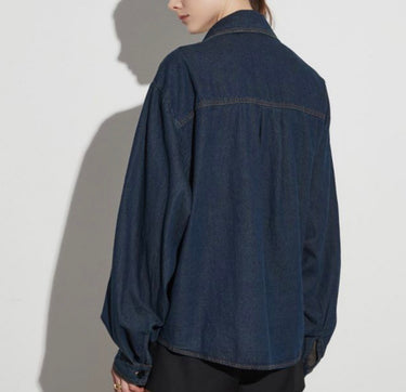 Women's Denim Coat Patchwork Buckle Waist Irregular Single Breasted Long Sleeve Navy Blue Jackets Winter New Fashion
