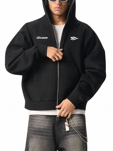 OLVAXE black hoodie — model front, illustrative mockup