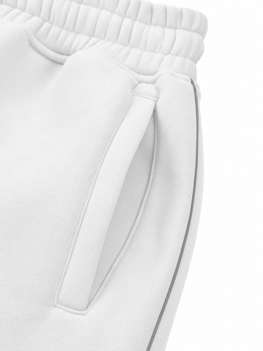 Olvaxe piping fleece barrel leg sweatpants in White - AI-recolored product detail simulation - pocket