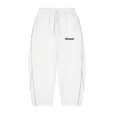 Olvaxe piping fleece barrel leg sweatpants in White - native product front mockup