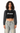 AI-generated adult model simulation — Olvaxe women's crop sweatshirt — Black with Dark Gray — pose01