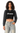 AI-generated adult model simulation — Olvaxe women's crop sweatshirt — Black with Dark Gray — pose02