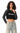 AI-generated adult model simulation — Olvaxe women's crop sweatshirt — Black with Dark Gray — pose04