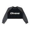 Olvaxe women's raw-hem raglan crop sweatshirt — Black with Dark Gray — native front product mockup