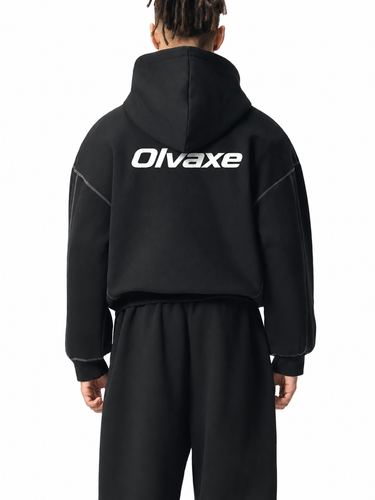 Olvaxe Contrast-Stitched Boxy Fleece Hoodie — model mockup pose 4