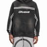 Olvaxe Sun Fade Contrast Tape Fleece Hoodie in Black worn by a male model, front view, pants without added logos — AI-generated styling simulation. Hoodie only; pants not included.