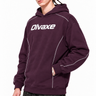 Olvaxe UT0316 oversized piping fleece hoodie in Plum Purple, front view, white chest wordmark — AI-generated selected model preview